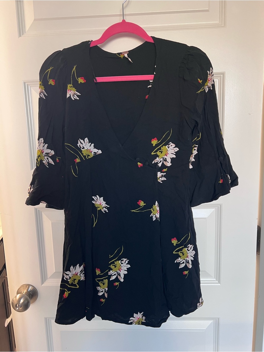 Free People Black Floral V-Neck Tunic